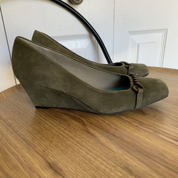 fs/ny French Sole Zeppa Green Suede Leather Wedges Shoes Size 7 - Picture 8 of 13